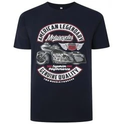 Bigdude Motorcycle Print T-Shirt Navy