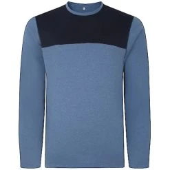 Bigdude Cut & Sew 2 Tone Long Sleeve T-Shirt Denim Marl/Navy Tall