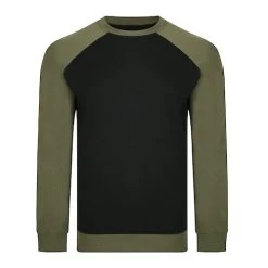Bigdude Raglan Contrast Crew Neck Sweatshirt Black/Khaki Tall