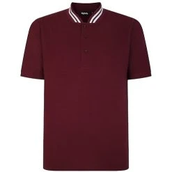 Bigdude Grandad Tipped Collar Polo Shirt Burgundy