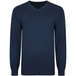 Bigdude Plain V Neck Knitted Jumper Navy
