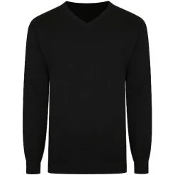 Bigdude Plain V Neck Knitted Jumper Black