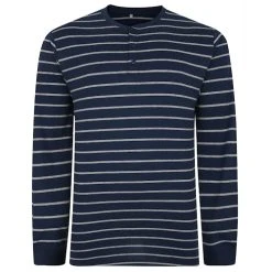 Bigdude Striped Long Sleeve Grandad T-Shirt Navy/Grey