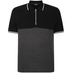 Bigdude Colour Block Zipped Polo Shirt Black/Charcoal Tall