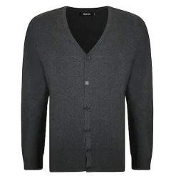 Bigdude Plain V-Neck Knitted Cardigan Charcoal Tall