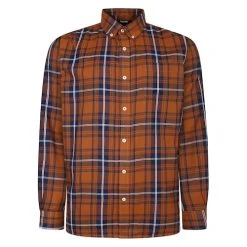 Bigdude Button Down Long Sleeve Check Shirt Light Brown