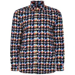 Bigdude Abstract Print Long Sleeve Poplin Shirt Black