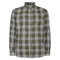 Bigdude Button Down Long Sleeve Check Shirt Olive