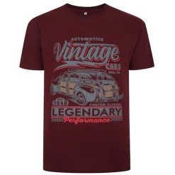 Bigdude Vintage Car Print T-Shirt Burgundy
