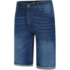 Bigdude Stretch Turn Up Denim Shorts Mid Blue Wash