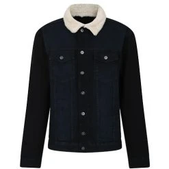 Bigdude Denim Jacket With Sherpa Collar Black Wash