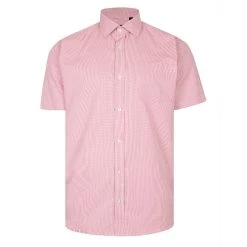 Bigdude Woven Gingham Check Short Sleeve Shirt Faded Red/White