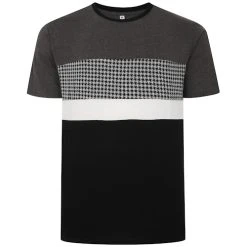 Bigdude Hounds Tooth Cut & Sew T-Shirt Charcoal Tall