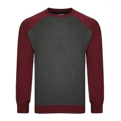 Bigdude Raglan Contrast Crew Neck Sweatshirt Charcoal/Burgundy Tall
