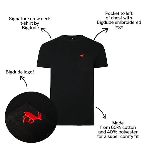 Bigdude Signature Pocket T-Shirt Black/Red - Image 3