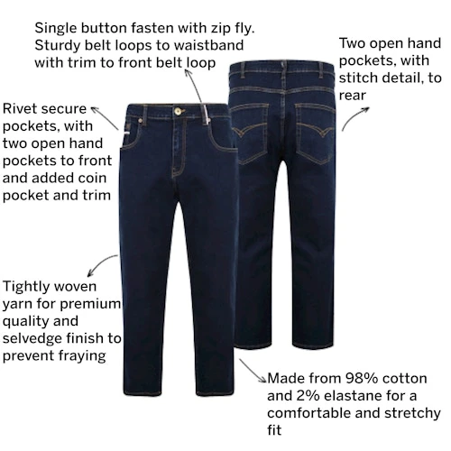 Bigdude Stretch Jeans With Selvedge Finish Raw Wash - Image 3