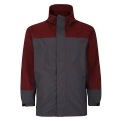 Bigdude Contrast Panel Showerproof Hooded Jacket Burgundy/Charcoal