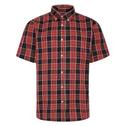 Bigdude Button Down Short Sleeve Check Shirt Light Red