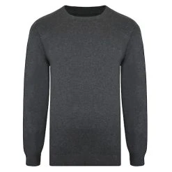 Bigdude Plain Crew Neck Knitted Jumper Charcoal