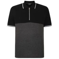 Bigdude Colour Block Zipped Polo Shirt Black/Charcoal