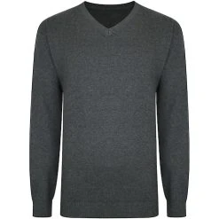 Bigdude Plain V Neck Knitted Jumper Charcoal