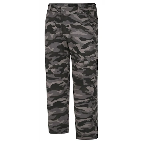 Bigdude Elasticated Waist Camo Cargo Trousers Charcoal