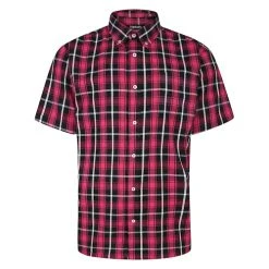 Bigdude Button Down Short Sleeve Check Shirt Magenta Tall