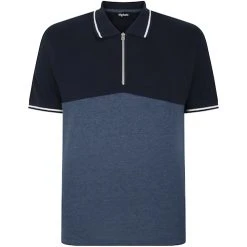 Bigdude Colour Block Zipped Polo Shirt Navy/Denim