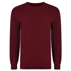 Bigdude Plain Crew Neck Knitted Jumper Burgundy Tall