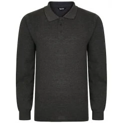 Bigdude Long Sleeve Polo Shirt Charcoal Marl