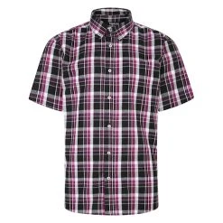Bigdude Button Down Short Sleeve Check Shirt Purple Tall