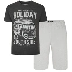 Bigdude Wave Rider Print Pyjama Set Charcoal/Grey