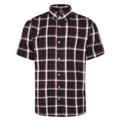 Bigdude Button Down Short Sleeve Check Shirt Burgundy