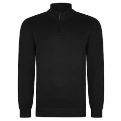 Bigdude Zip Neck Knitted Pullover Black