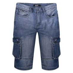 Bigdude Cargo Denim Shorts Mid Wash