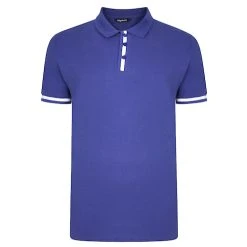 Bigdude Contrast Stripe Placket With Tipped Cuff Polo Shirt Cobalt