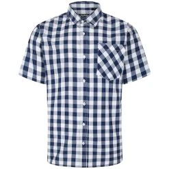 Bigdude Gingham Short Sleeve Shirt Navy Tall