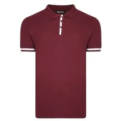 Bigdude Contrast Stripe Placket With Tipped Cuff Polo Shirt Burgundy