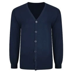 Bigdude Plain V-Neck Knitted Cardigan Navy