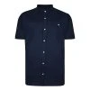 Bigdude Woven Linen Grandad Collar Short Sleeve Shirt Navy