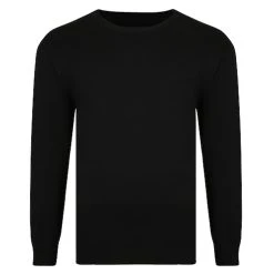 Bigdude Plain Crew Neck Knitted Jumper Black Tall