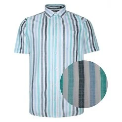 Bigdude Striped Woven Short Sleeve Shirt Green/White Tall