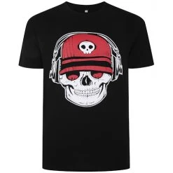Bigdude Skull Headphones Print T-Shirt Black