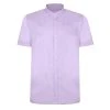 Bigdude Woven Linen Grandad Collar Short Sleeve Shirt Purple