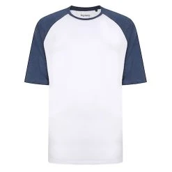 Bigdude Contrast Raglan Sleeve T-Shirt White/Denim Marl Tall