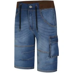 Bigdude Jersey Waistband Denim Shorts Light Wash