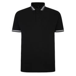 Bigdude Jacquard Contrast Pique Polo Shirt Black