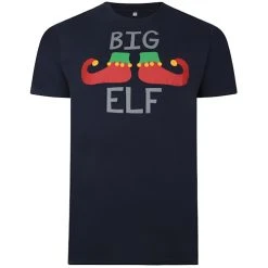 Bigdude Big Elf Print Christmas T-Shirt Navy