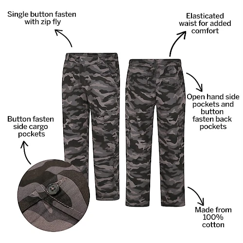 Bigdude Elasticated Waist Camo Cargo Trousers Charcoal - Image 4