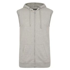 Bigdude Loop Back Sleeveless Hoody Grey Marl Tall
